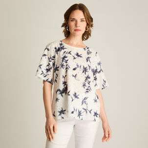 Blusa Con Botón En Espalda Manga Corta Cuello Redondo Mujer Lorenzo Di Pontti